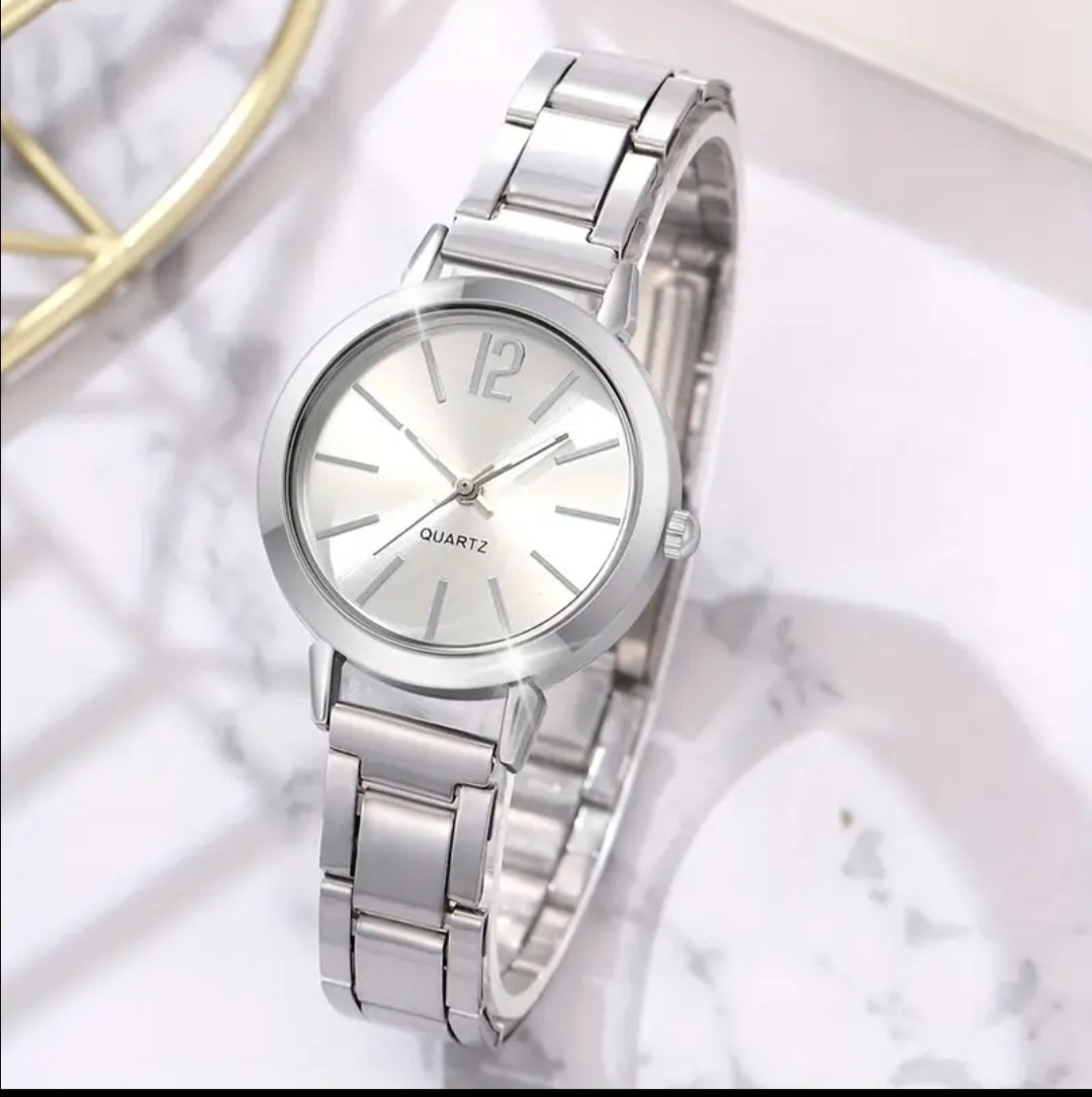 RELOJ+PULSERA ESMERALDA PLATA